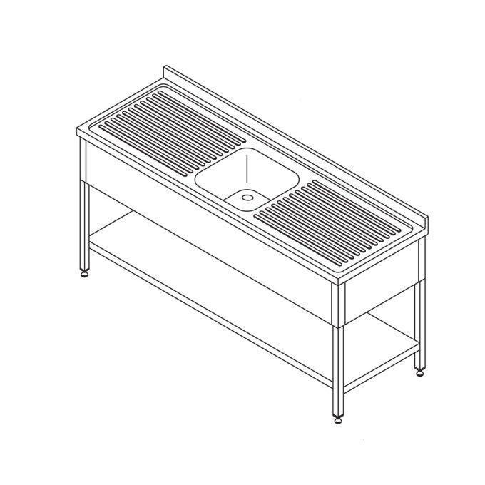 Table lave-vaisselle - 140 x 70 cm - avec évier et dosseret - incl étagère de rangement