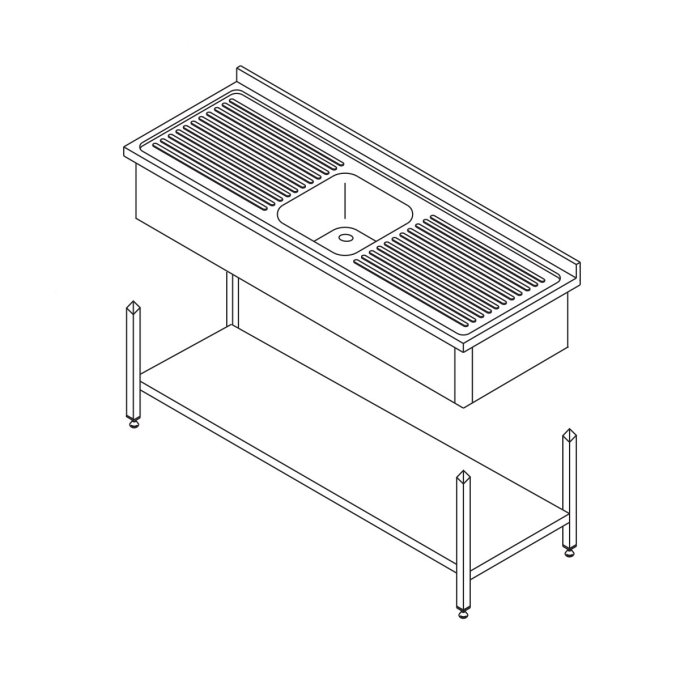 Table lave-vaisselle - 120 x 60 cm - avec évier et dosseret - incl étagère de rangement