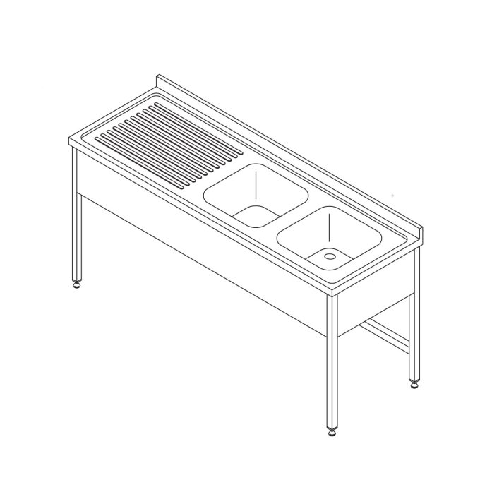 Table lave-vaisselle - 150 x 70 cm - avec 2 éviers et dosseret