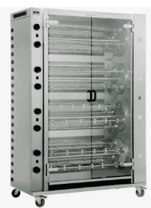 Rôtissoire gaz Multiirotatif 4 plateaux 16 broches /96 poulets- MCM 16MR  