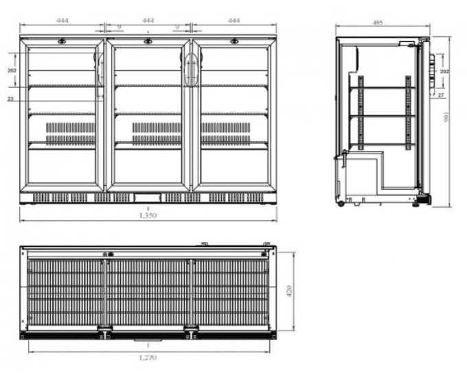 Refroidisseur de bar noir 3 portes COMBISTEEL 7527.0015 