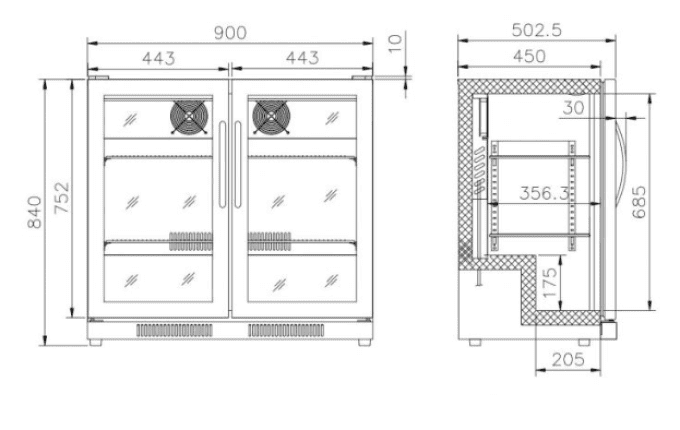 Refroidisseur de bar noir 2 portes pleines verre COMBISTEEL 7455.1307