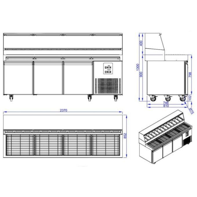 Établi à pizza 3 portes 13x 1/3 GN COMBISTEEL 7489.5300