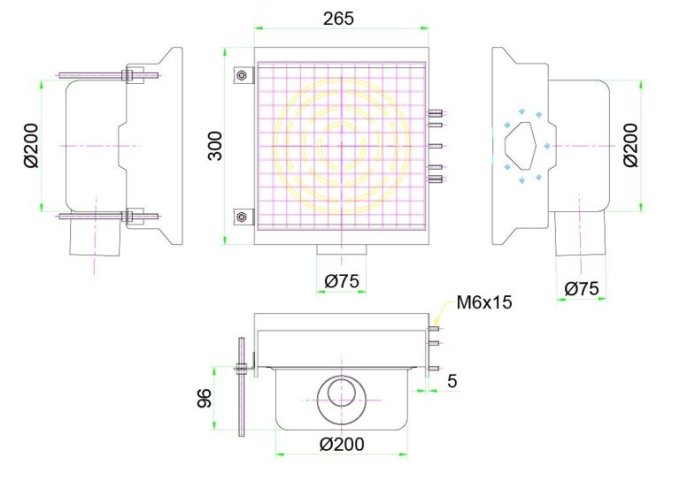 DRAIN INOX 300X265 AVEC 1 SORTIE POUR GOUTTIÈRE À FENTE