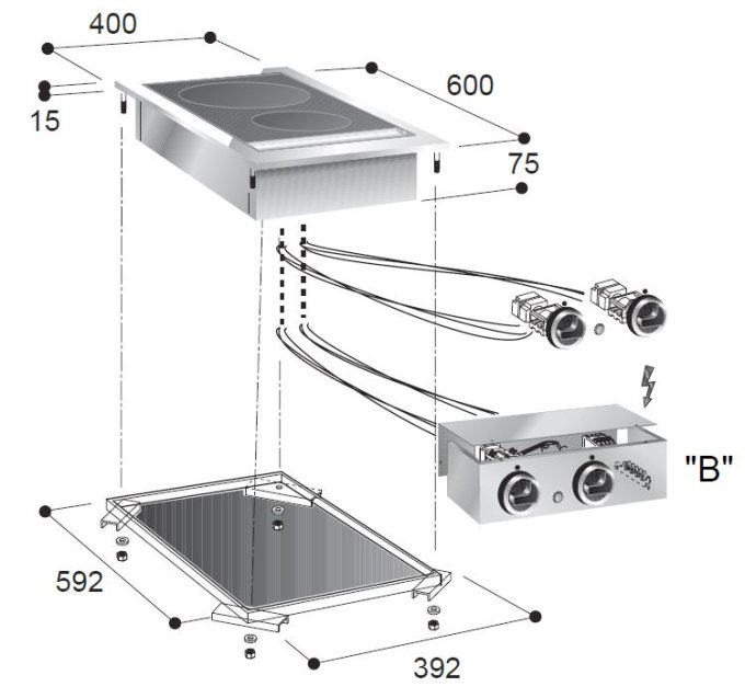 CUISINIÈRE EN CÉRAMIQUE 2 ZONES COMBISTEEL 7266.0035