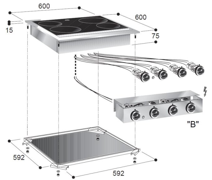 CUISINIÈRE EN CÉRAMIQUE 4 ZONES COMBISTEEL 7266.0040