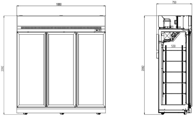 CONGÉLATEUR 3 PORTES EN VERRE NOIR INS-1530F BL