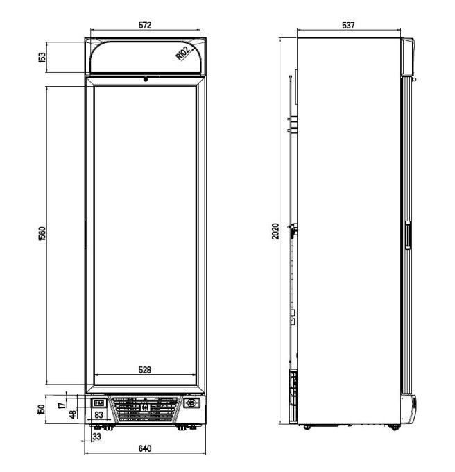 CONGÉLATEUR 1 PORTE EN VERRE NOIR 382L