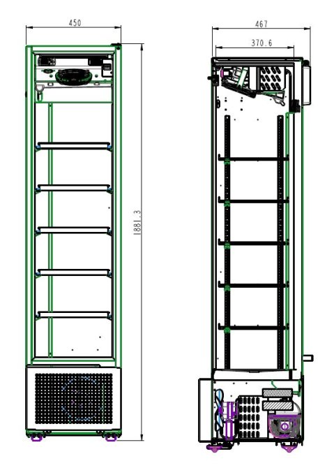 RÉFRIGÉRATEUR 1 PORTE EN VERRE NOIR 221L