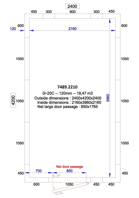 CHAMBRE FROIDE POSITIVE/NEGATIVE 2400x4200x2400 - 120 MM  *TRANSPORT SUR DEMANDE*