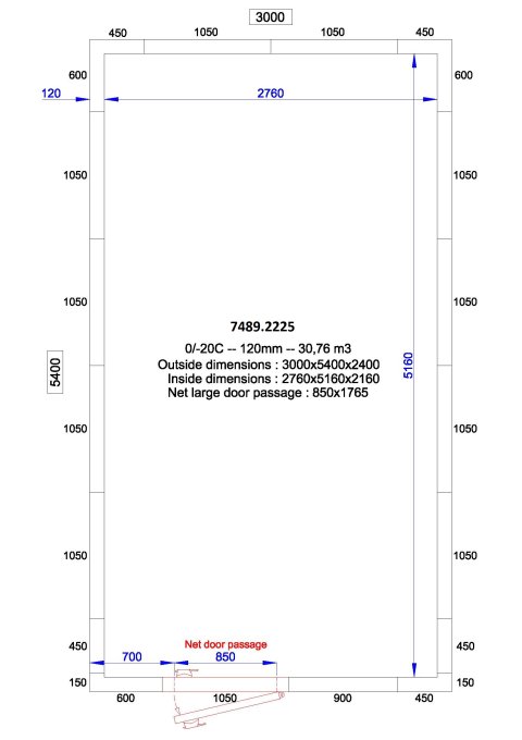 CHAMBRE FROIDE POSITIVE/NEGATIVE 3000x5400x2400 - 120 MM  *TRANSPORT SUR DEMANDE*