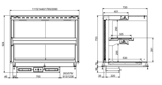 DROP-IN VITRINE CUBIQUE CHAUFFANTE AVEC PLAQUE VITRO CERAMIQUE NOIR 3/1