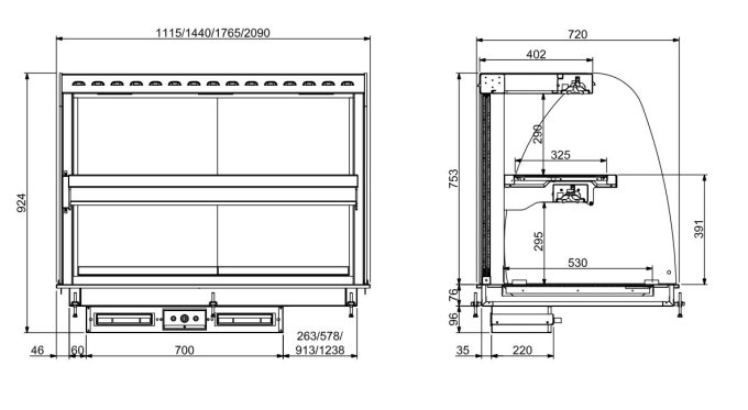 DROP-IN VITRINE COURBEE CHAUFFANTE AVEC PLAQUE VITRO CERAMIQUE BLANC 3/1