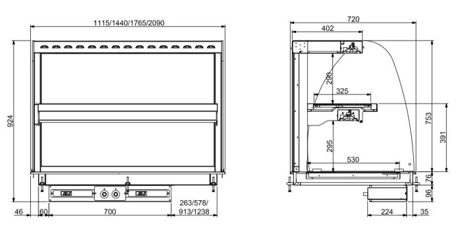 DROP-IN VITRINE COURBEE CHAUFFANTE AVEC PLAQUE VITRO CERAMIQUE MODELE MURAL - NOIR 3/1