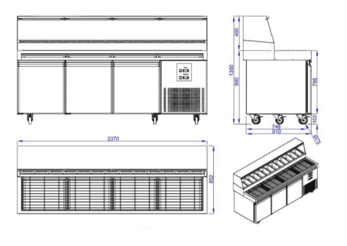 Établi pizza 3 portes 13x 1/3 GN COMBISTEEL 7489.5305 