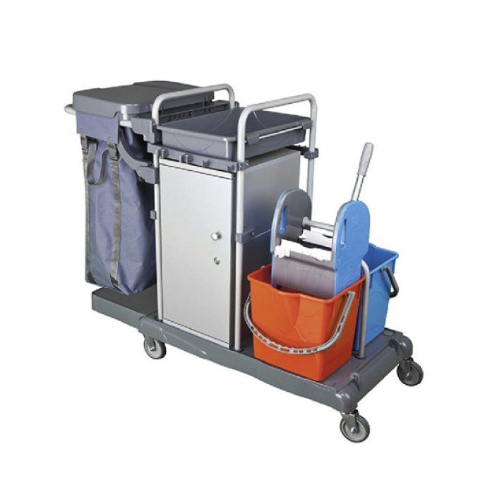 Chariot de nettoyage avec porte-sac, armoire et seau à franges VIRTUS IFC0018