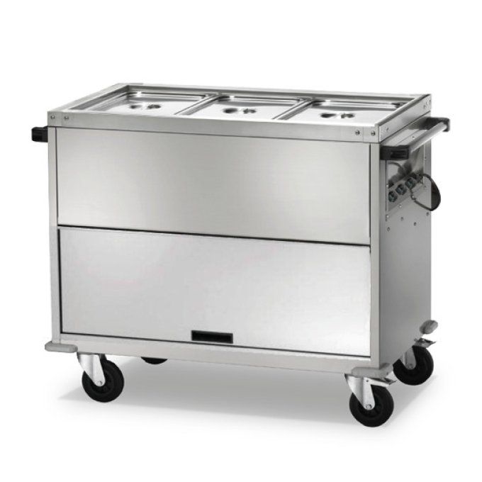 Chariot bain-marie sur armoire chauffée, 3x GN 1/1 h=200 mm, 3 températures VIRTUS IFD0031/F