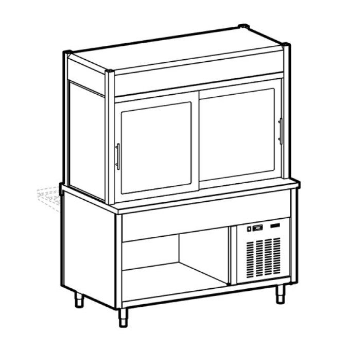 Vitrine réfrigérée 2 niveaux avec plan réfrigéré sur armoire ouverte, 5x GN 1/1