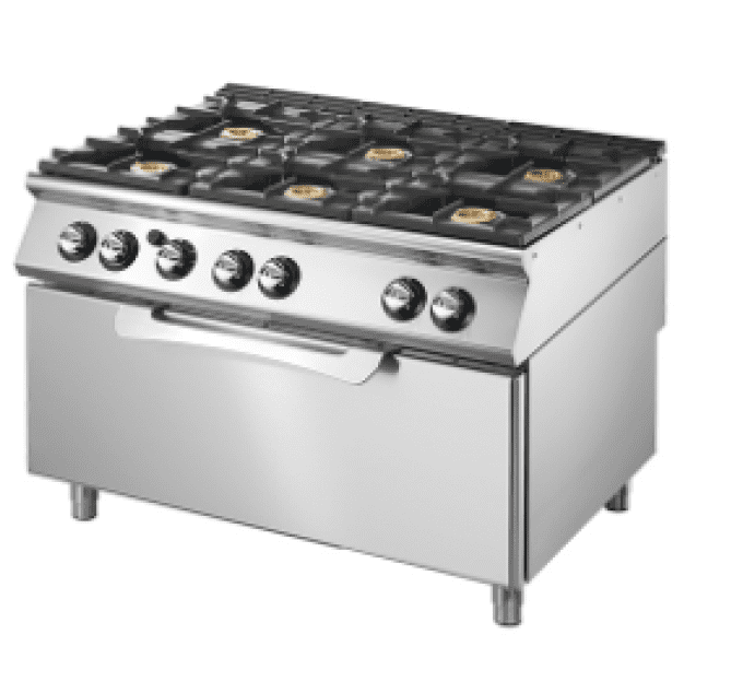 Cuisinière gaz sur four gaz statique maxi, 6 brûleurs VIRTUS VS70120CFGG