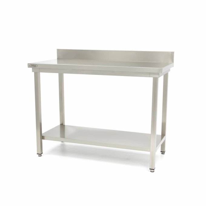 Table en acier inoxydable - 100 x 60 cm - hauteur réglable - avec dosseret et étagère de rangement