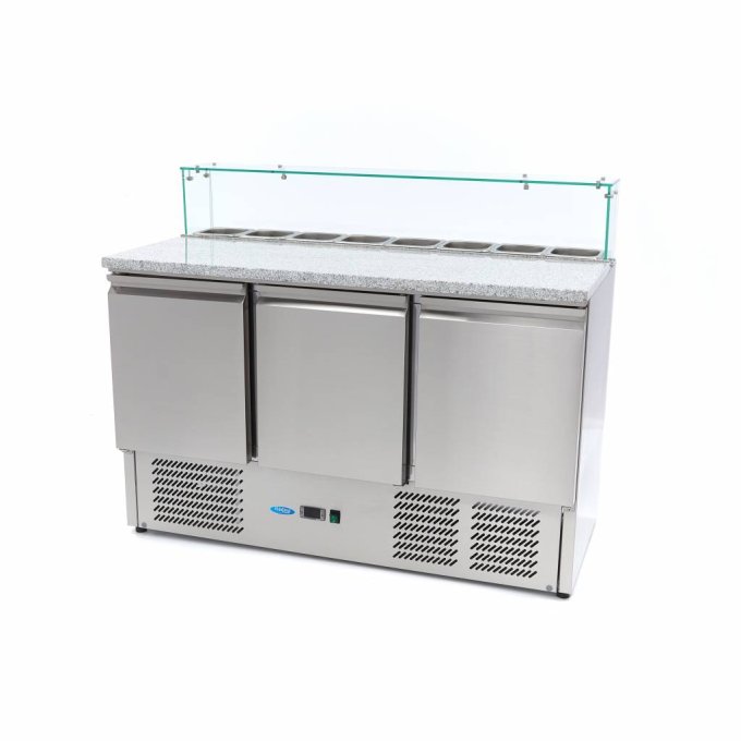 Réfrigérateur pour la préparation des pizzas - 137 cm - 3 portes - s'adapte à 8 x 1/6 GN - incl couv