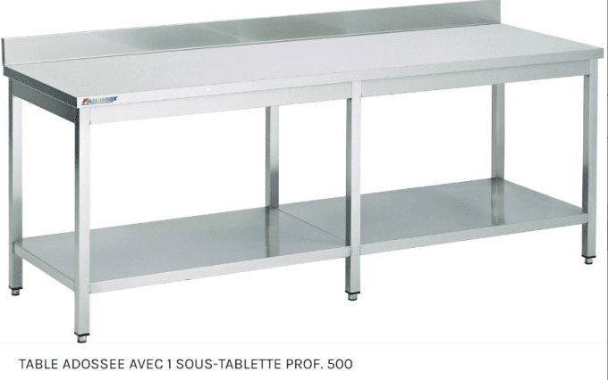 Table adossée avec 1 tablette inox AISI 430 FABRINOX